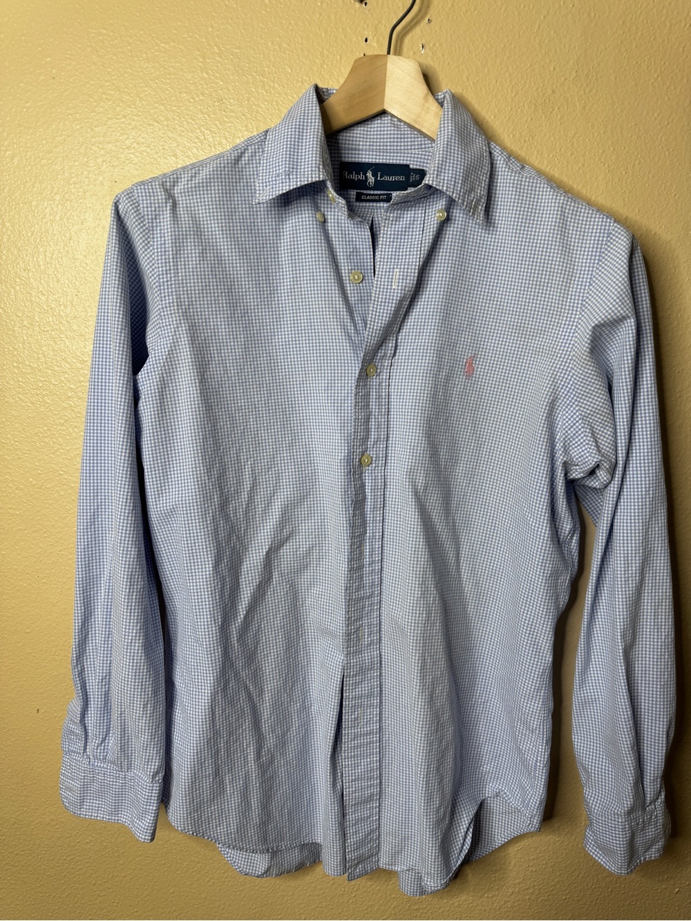 Ralph Lauren Shirt Mens Small Blue Gingham Classic Fit Long Sleeve Button Up